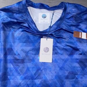 Nepallo Men's Large Blue Geometric Print Long Sleeve Athletic Shirt